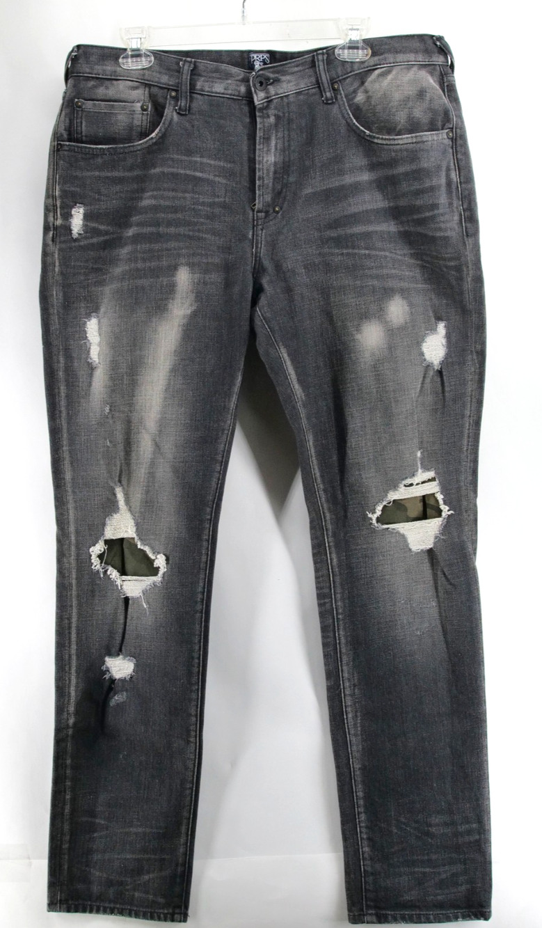PRPS Mens Size 36x33 Le Sabre Slim Fit Distressed Stretch Denim Dark Gray Jeans